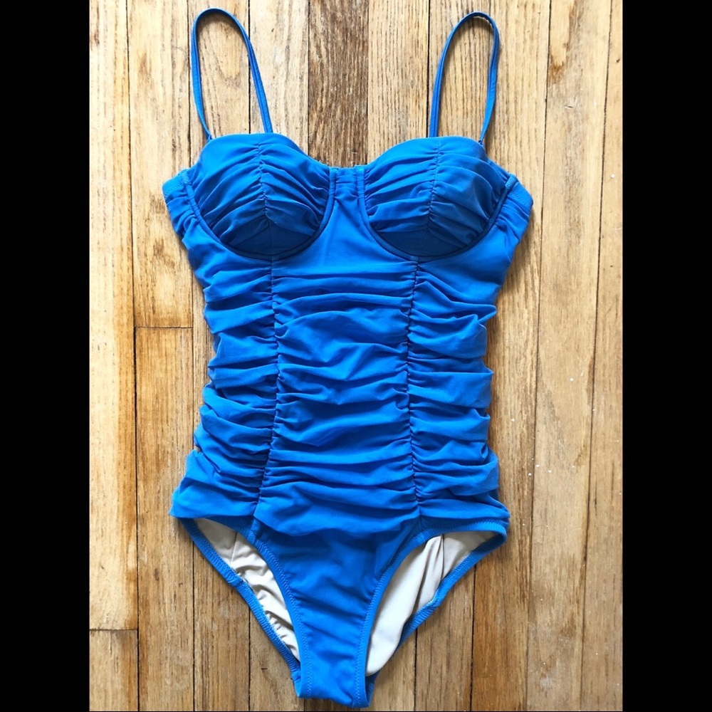 J. Crew Ruched Blue One-Piece Swimsuit NWOT, sz 6
